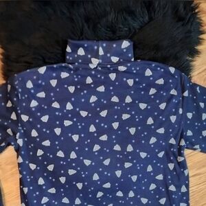 Holiday Snowflakes & Christmas Trees Navy Blue Turtleneck Women's Size L